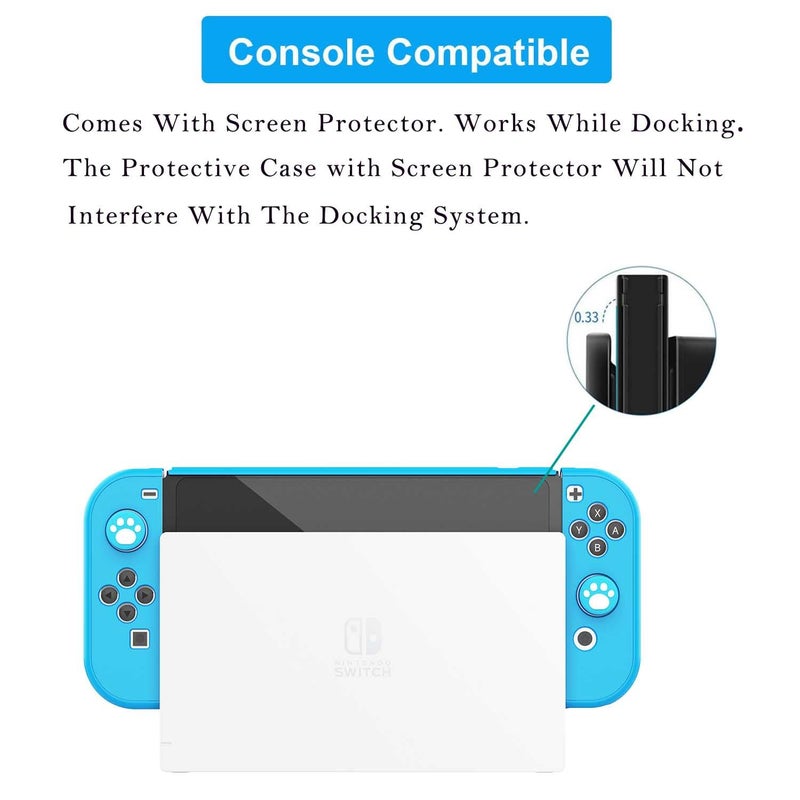 COMCOOL Dockable Case for Nintendo Switch OLED 2021 - Protective Cover Accessories for NS OLED and Joy-Con Controller with Screen Protector - Skyblue - Image 3